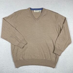 Orvis Sweater Mens XL Brown Tan 100% Merino Wool Pullover Casual Workwear Office